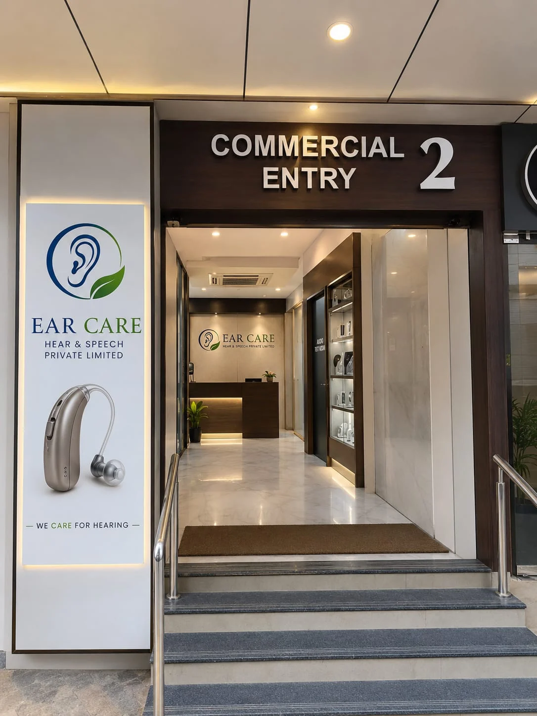 Commercial Entry 2 corridor leading toward EAR CARE